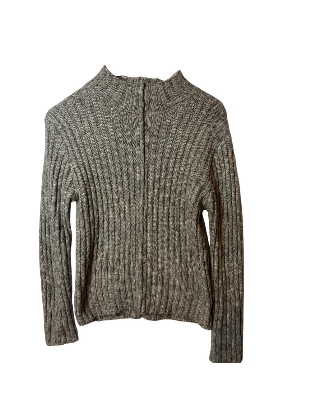 ZARA Wool Blend Ribbed Gray Sweater Women's Size Small Mock Neck Center Seam